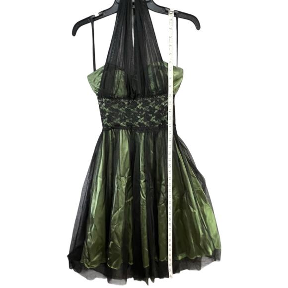 Vintage Y2K Cumbia Dress XS Green Satin Black Mesh Goth Fairycore Party Whimsy - Picture 13 of 16